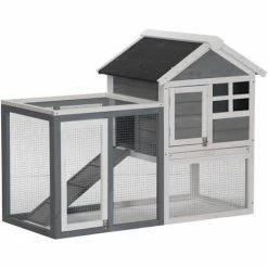 PawHut 122cm Wooden Rabbit Hutch Bunny Cage Pet House With Tray Ladder Run