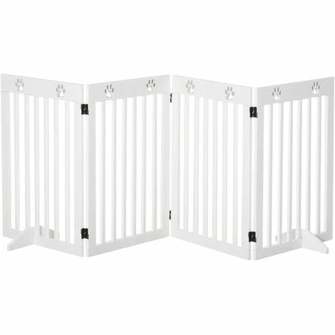 PawHut Freestanding Pet Gate 4 Panel Dog Barrier Folding Safety Fence with Support Feet up to 204cm Long 75cm Tall for Doorway Stairs White PawHut Freestanding Pet Gate 4 Panel Dog Barrier Folding Safety Fence With Support Feet Up To 204cm Long 75cm Tall For Doorway Stairs White -PawHut Shop 30951919 1
