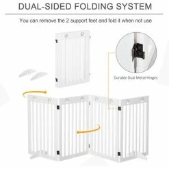 PawHut Freestanding Pet Gate 4 Panel Dog Barrier Folding Safety Fence With Support Feet Up To 204cm Long 75cm Tall For Doorway Stairs White 3 PawHut Freestanding Pet Gate 4 Panel Dog Barrier Folding Safety Fence With Support Feet Up To 204cm Long 75cm Tall For Doorway Stairs White -PawHut Shop 30951919 4