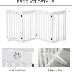 PawHut Freestanding Pet Gate 4 Panel Dog Barrier Folding Safety Fence With Support Feet Up To 204cm Long 75cm Tall For Doorway Stairs White 4 PawHut Freestanding Pet Gate 4 Panel Dog Barrier Folding Safety Fence With Support Feet Up To 204cm Long 75cm Tall For Doorway Stairs White -PawHut Shop 30951919 5