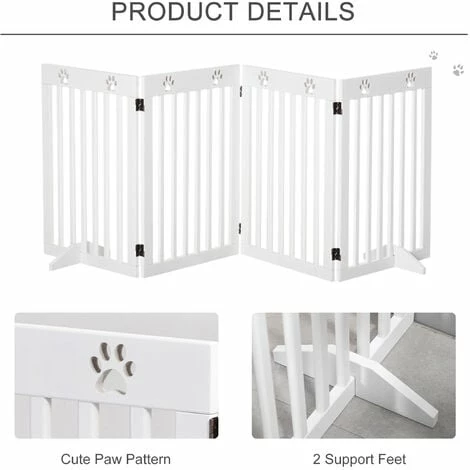 PawHut Freestanding Pet Gate 4 Panel Dog Barrier Folding Safety Fence with Support Feet up to 204cm Long 75cm Tall for Doorway Stairs White PawHut Freestanding Pet Gate 4 Panel Dog Barrier Folding Safety Fence With Support Feet Up To 204cm Long 75cm Tall For Doorway Stairs White -PawHut Shop 30951919 5