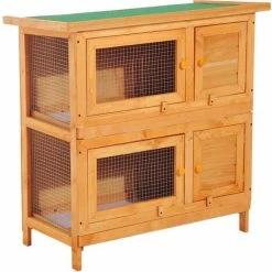 PawHut 2-Tier Wooden Rabbit Hutch Guinea Pig Hutch Duck House Double Decker Pet Cage With Sliding Tray Opening Top