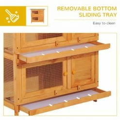 PawHut 2-Tier Wooden Rabbit Hutch Guinea Pig Hutch Duck House Double Decker Pet Cage With Sliding Tray Opening Top -PawHut Shop 3095324 4