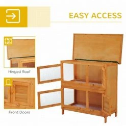 PawHut 2-Tier Wooden Rabbit Hutch Guinea Pig Hutch Duck House Double Decker Pet Cage With Sliding Tray Opening Top -PawHut Shop 3095324 5