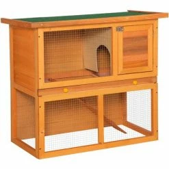 Pawhut 90cm 2 Tiers Rabbit Hutch Wooden Pet Cage Run Vintage Bunny House