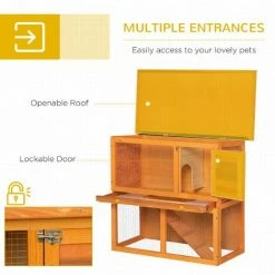 Pawhut 90cm 2 Tiers Rabbit Hutch Wooden Pet Cage Run Vintage Bunny House -PawHut Shop 3095325 5