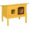 Pawhut Garden Wooden Cat House Hide Cage Outdoor Pet Play Home Water-resistant Roof Kitty Shelter Kennel W/ith Door & Window
