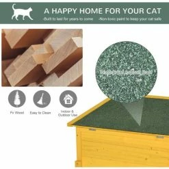 Pawhut Garden Wooden Cat House Hide Cage Outdoor Pet Play Home Water-resistant Roof Kitty Shelter Kennel W/ith Door & Window -PawHut Shop 3118941 4