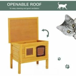 Pawhut Garden Wooden Cat House Hide Cage Outdoor Pet Play Home Water-resistant Roof Kitty Shelter Kennel W/ith Door & Window -PawHut Shop 3118941 5