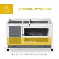PawHut Wooden Rabbit Hutch Elevated Guinea Pig House Pet Bunny Cage With Slide-Out Tray Lockable Door Openable Roof Indoor 102 X 60 X 63.5cm Grey -PawHut Shop 31490716 4