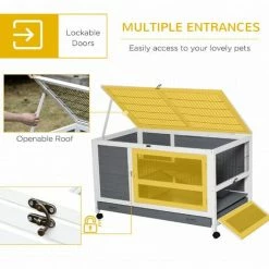 PawHut Wooden Rabbit Hutch Elevated Guinea Pig House Pet Bunny Cage With Slide-Out Tray Lockable Door Openable Roof Indoor 102 X 60 X 63.5cm Grey -PawHut Shop 31490716 5