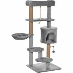 PawHut Cat Tree Climbing Kitten Activity Center 48 X 48 X 120cm Light Grey