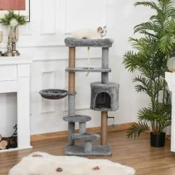 PawHut Cat Tree Climbing Kitten Activity Center 48 X 48 X 120cm Light Grey -PawHut Shop 31846957 3