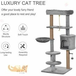 PawHut Cat Tree Climbing Kitten Activity Center 48 X 48 X 120cm Light Grey -PawHut Shop 31846957 4