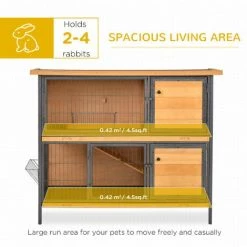 PawHut 2-Story Wooden Metal Rabbit Hutch Bunny Cage W/ Ramp Feeding Trough -PawHut Shop 32139331 4
