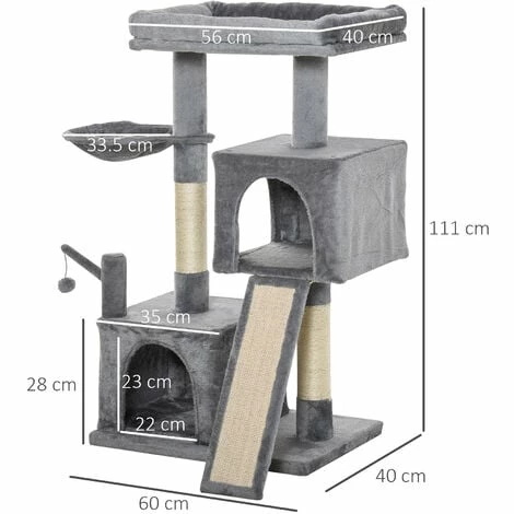 PawHut 111cm Cat Tree Tower Activity Centre W/ Scratching Post Condo Hammock PawHut 111cm Cat Tree Tower Activity Centre W/ Scratching Post Condo Hammock -PawHut Shop 32519484 2