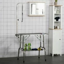 PawHut Pet Foldable Grooming Table W/ Adjustable Arm Non-Slip Tabletop Leash -PawHut Shop 32536905 3