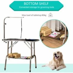 PawHut Pet Foldable Grooming Table W/ Adjustable Arm Non-Slip Tabletop Leash -PawHut Shop 32536905 5