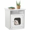 PawHut Wooden Cat Litter Box Washroom Nightstand Cabinet With Magnetic Door