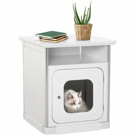 PawHut Wooden Cat Litter Box Washroom Nightstand Cabinet with Magnetic Door PawHut Wooden Cat Litter Box Washroom Nightstand Cabinet With Magnetic Door -PawHut Shop 32716671 1