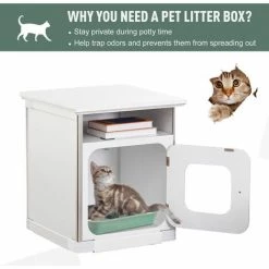 PawHut Wooden Cat Litter Box Washroom Nightstand Cabinet With Magnetic Door 3 PawHut Wooden Cat Litter Box Washroom Nightstand Cabinet With Magnetic Door -PawHut Shop 32716671 4