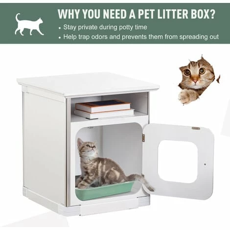 PawHut Wooden Cat Litter Box Washroom Nightstand Cabinet with Magnetic Door PawHut Wooden Cat Litter Box Washroom Nightstand Cabinet With Magnetic Door -PawHut Shop 32716671 4