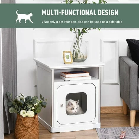 PawHut Wooden Cat Litter Box Washroom Nightstand Cabinet with Magnetic Door PawHut Wooden Cat Litter Box Washroom Nightstand Cabinet With Magnetic Door -PawHut Shop 32716671 5