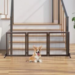 PawHut 3 Panel Pet Gate Frame Indoor Foldable Dog Barrier W/Supporting Foot -PawHut Shop 33112389 3