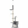 PawHut 238-270cm Cat Tree Tower Ceiling High W/ Sisal Scratching Post Light Grey