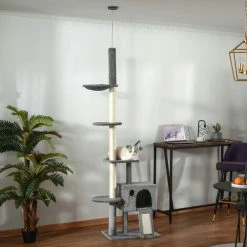 PawHut 238-270cm Cat Tree Tower Ceiling High W/ Sisal Scratching Post Light Grey 2 PawHut 238-270cm Cat Tree Tower Ceiling High W/ Sisal Scratching Post Light Grey -PawHut Shop 33361286 3