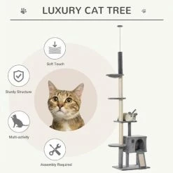 PawHut 238-270cm Cat Tree Tower Ceiling High W/ Sisal Scratching Post Light Grey 3 PawHut 238-270cm Cat Tree Tower Ceiling High W/ Sisal Scratching Post Light Grey -PawHut Shop 33361286 4