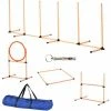 PawHut Pet Agility Training Equipment Dog Play Run Jump Hurdle Bar Obedience Training Set With Adjustable Height Jump Ring High Jumper Weave Poles Square Pause Box Carry Bag Whistle