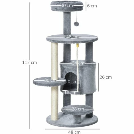 PawHut Cat Tree Tower Activity Center with Hanging Ball Toy Teasing Rope 112cm PawHut Cat Tree Tower Activity Center With Hanging Ball Toy Teasing Rope 112cm -PawHut Shop 33629680 2