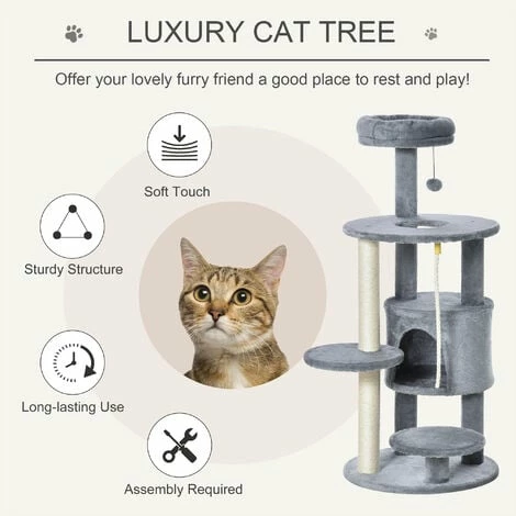 PawHut Cat Tree Tower Activity Center with Hanging Ball Toy Teasing Rope 112cm PawHut Cat Tree Tower Activity Center With Hanging Ball Toy Teasing Rope 112cm -PawHut Shop 33629680 4