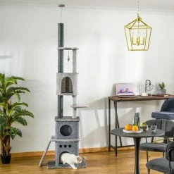 PawHut 255cm Cat Tree Floor To Ceiling Kitty Activity Center With Double Condo -PawHut Shop 33629683 3