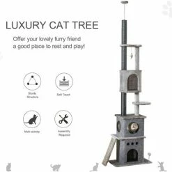 PawHut 255cm Cat Tree Floor To Ceiling Kitty Activity Center With Double Condo -PawHut Shop 33629683 4