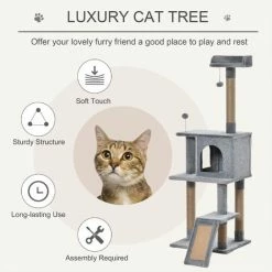 PawHut Cat Tree Tower Climbing Activity Center With Jute Scratching Post, Grey 3 PawHut Cat Tree Tower Climbing Activity Center With Jute Scratching Post, Grey -PawHut Shop 34262898 4