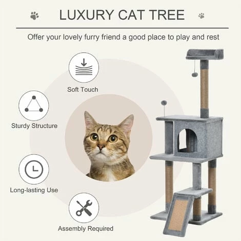 PawHut Cat Tree Tower Climbing Activity Center with Jute Scratching Post, Grey PawHut Cat Tree Tower Climbing Activity Center With Jute Scratching Post, Grey -PawHut Shop 34262898 4