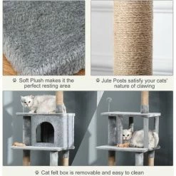PawHut Cat Tree Tower Climbing Activity Center With Jute Scratching Post, Grey 4 PawHut Cat Tree Tower Climbing Activity Center With Jute Scratching Post, Grey -PawHut Shop 34262898 5