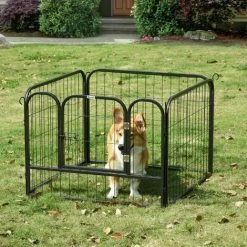 Pawhut Pet Playpen Dog Kennel W/Door Latches Metal In/Outdoor Use 82Lx82Wx60Hcm -PawHut Shop 34691631 3