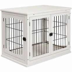 PawHut Wooden Dog Crate Puppy Cage End Table Design For Small Dog White