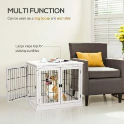 PawHut Wooden Dog Crate Puppy Cage End Table Design For Small Dog White -PawHut Shop 34719505 4