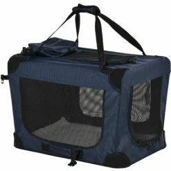PawHut Folding Pet Carrier Bag House W/ Cushion Storage, Dark Blue 60x41.5x41cm