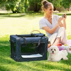 PawHut Folding Pet Carrier Bag House W/ Cushion Storage, Dark Blue 60x41.5x41cm -PawHut Shop 35414909 3