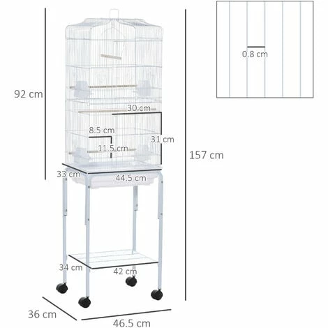 PawHut Bird Cage for Budgie Finch Canary Parakeet W/ Stand Sliding Tray White PawHut Bird Cage For Budgie Finch Canary Parakeet W/ Stand Sliding Tray White -PawHut Shop 35414911 2