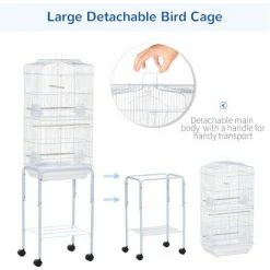 PawHut Bird Cage For Budgie Finch Canary Parakeet W/ Stand Sliding Tray White 3 PawHut Bird Cage For Budgie Finch Canary Parakeet W/ Stand Sliding Tray White -PawHut Shop 35414911 4