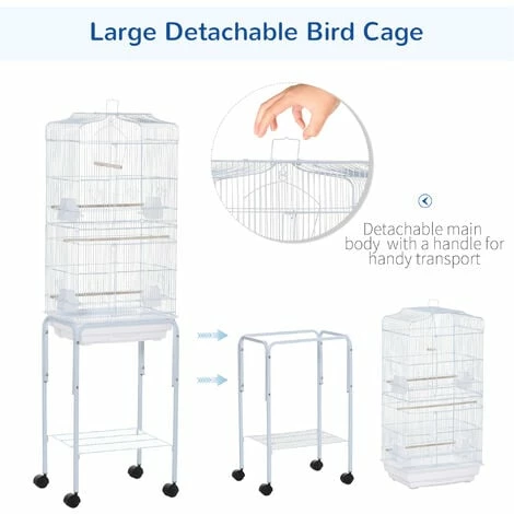 PawHut Bird Cage for Budgie Finch Canary Parakeet W/ Stand Sliding Tray White PawHut Bird Cage For Budgie Finch Canary Parakeet W/ Stand Sliding Tray White -PawHut Shop 35414911 4