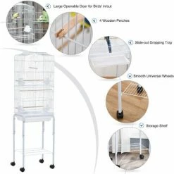 PawHut Bird Cage For Budgie Finch Canary Parakeet W/ Stand Sliding Tray White 4 PawHut Bird Cage For Budgie Finch Canary Parakeet W/ Stand Sliding Tray White -PawHut Shop 35414911 5