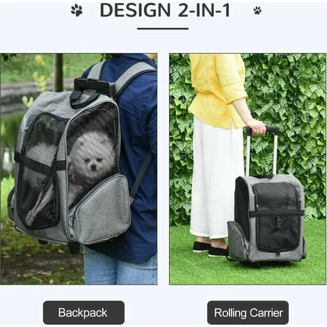 PawHut Pet Travel Backpack Bag Cat Puppy Dog Carrier w/ Trolley and Telescopic PawHut Pet Travel Backpack Bag Cat Puppy Dog Carrier W/ Trolley And Telescopic -PawHut Shop 35493036 4