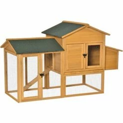 PawHut 168cm Chicken Coop Hen House W/ Run Nesting Box Slide Out Tray Yellow